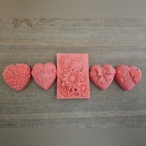 Handcrafted Coral Heart and Floral Soap Set